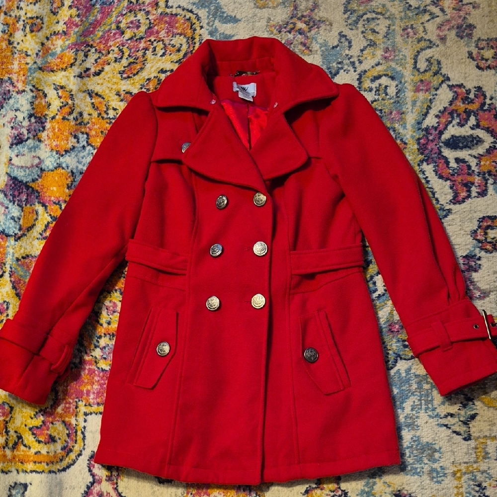 Worthington Vibrant Red Double-Breasted Pea Coat